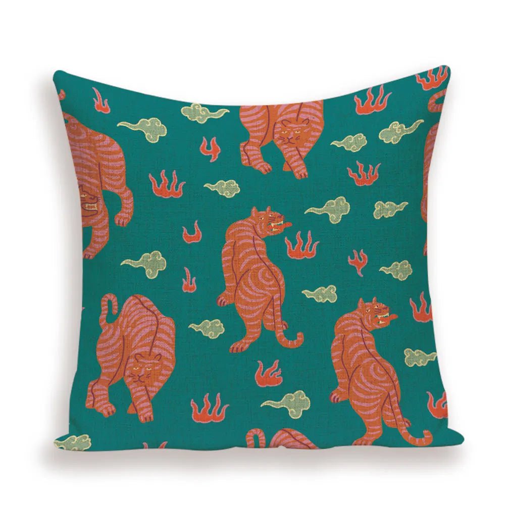 Housse De Coussin Chinois Tigre Impérial Vert - Maison Coussin