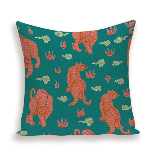 Housse De Coussin Chinois Tigre Impérial Vert - Maison Coussin