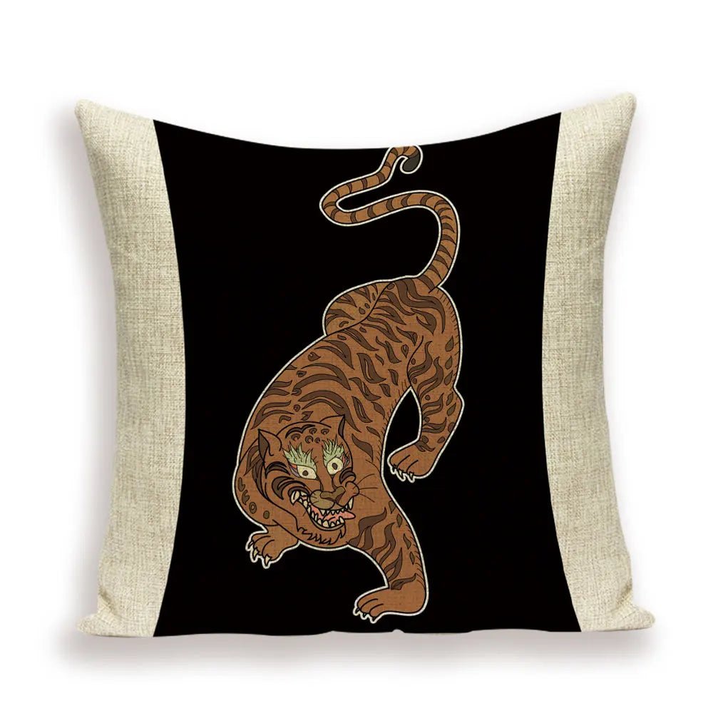 Housse De Coussin Chinois Tigre Mythique - Maison Coussin