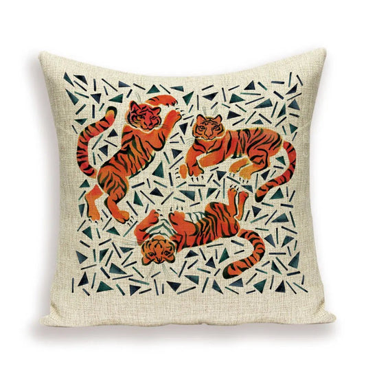 Housse De Coussin Chinois Tigres Artistiques - Maison Coussin