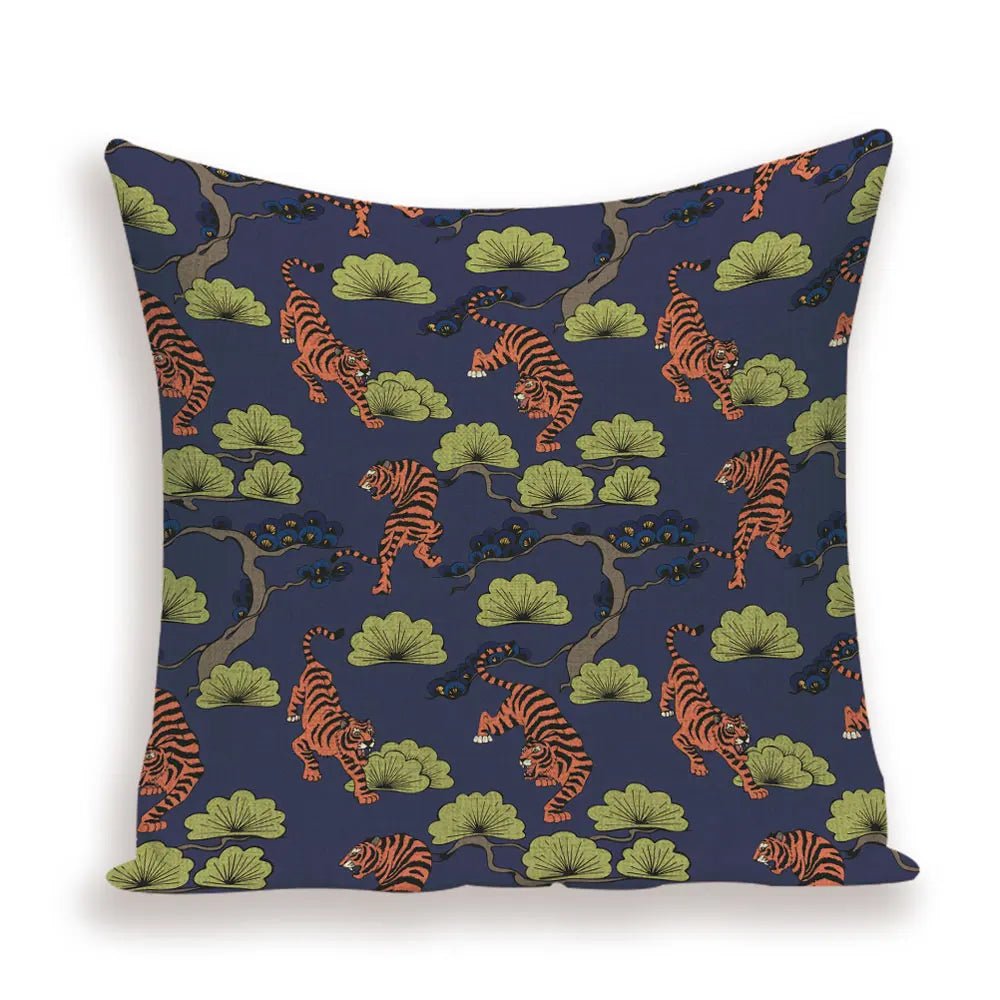 Housse De Coussin Chinois Tigres Et Bonsaïs - Maison Coussin