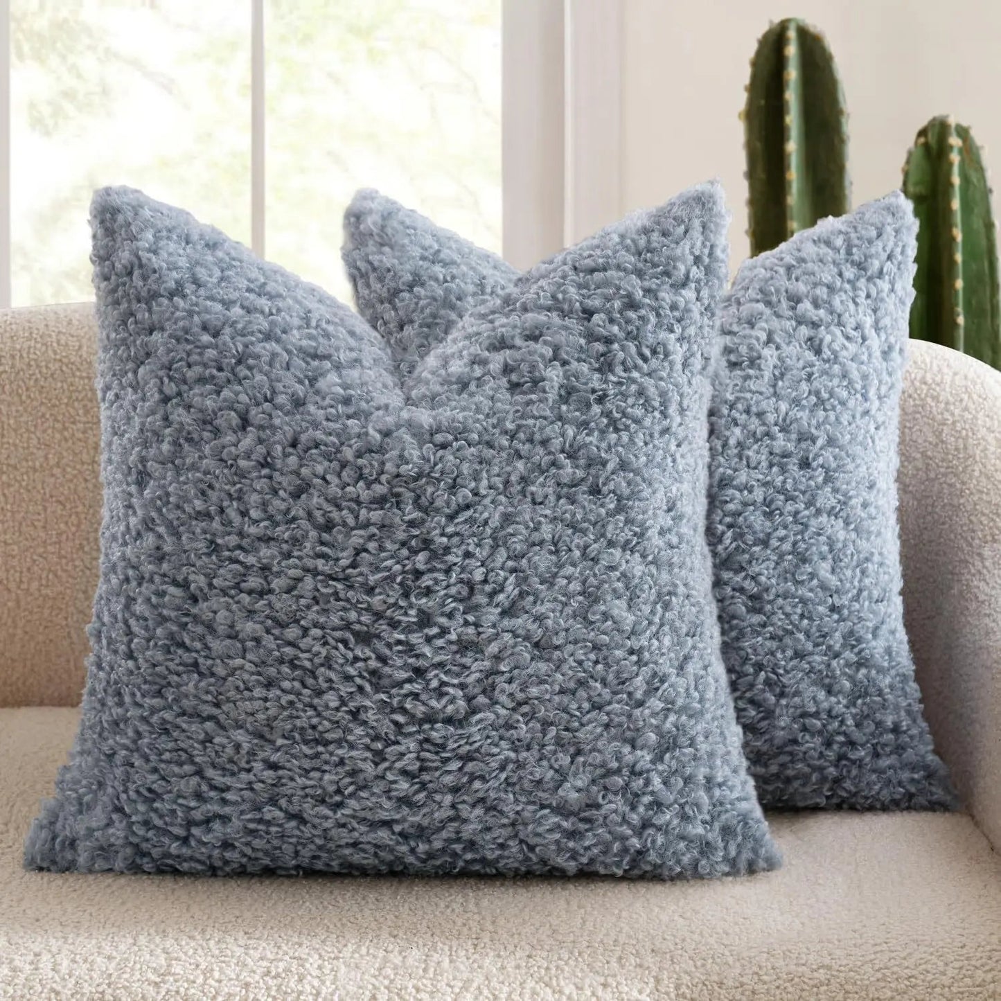 Housse De Coussin Laine Bleu Gris - Maison Coussin