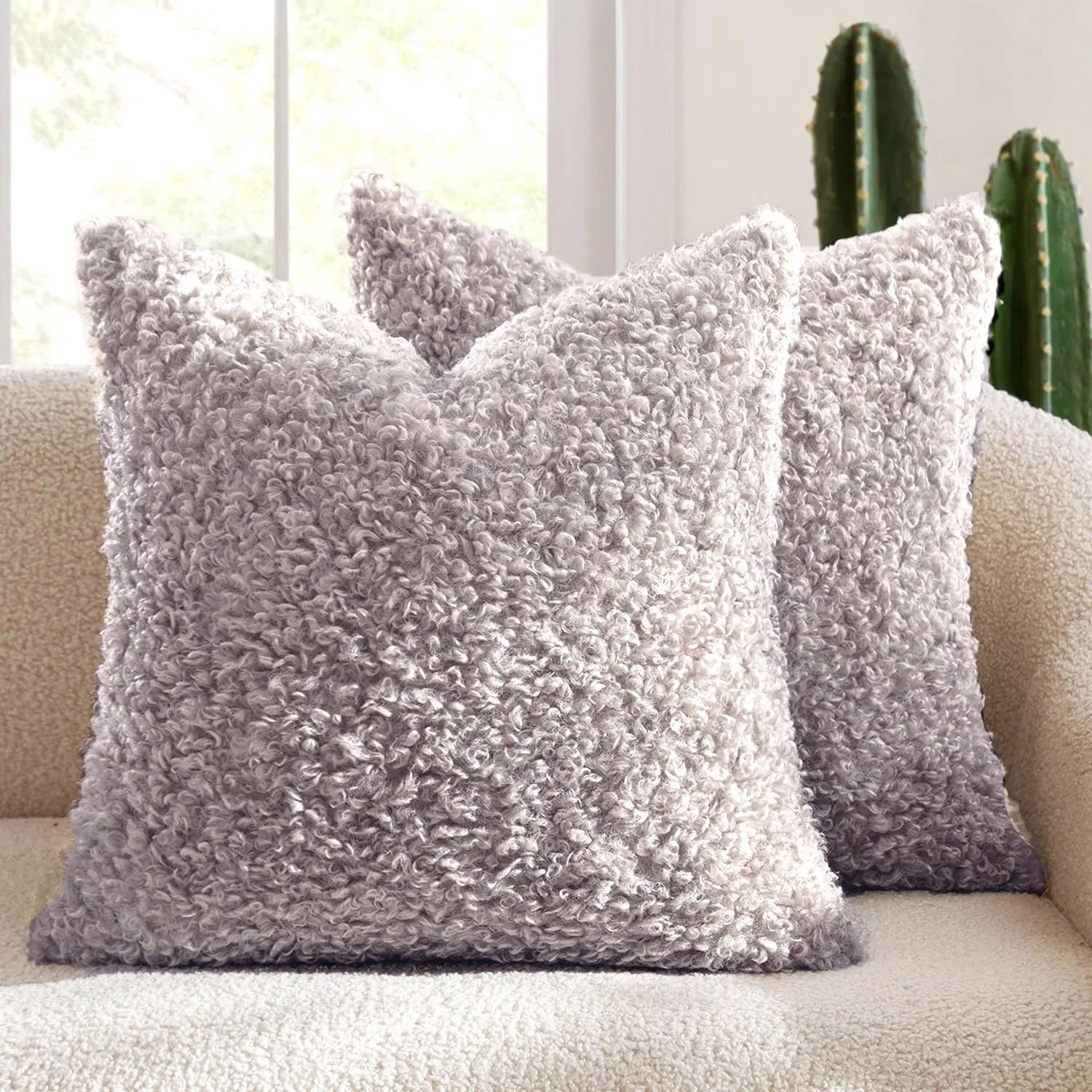 Housse De Coussin Laine Gris Violet - Maison Coussin
