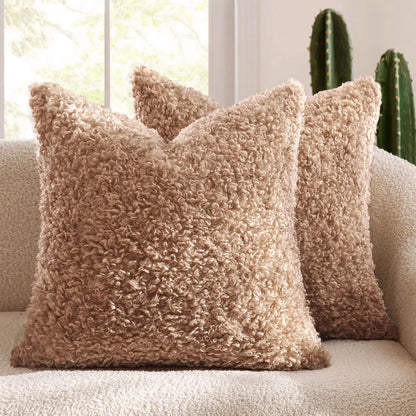 Housse De Coussin Laine Marron Clair - Maison Coussin
