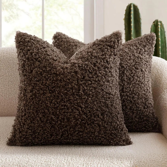 Housse De Coussin Laine Marron Foncé - Maison Coussin