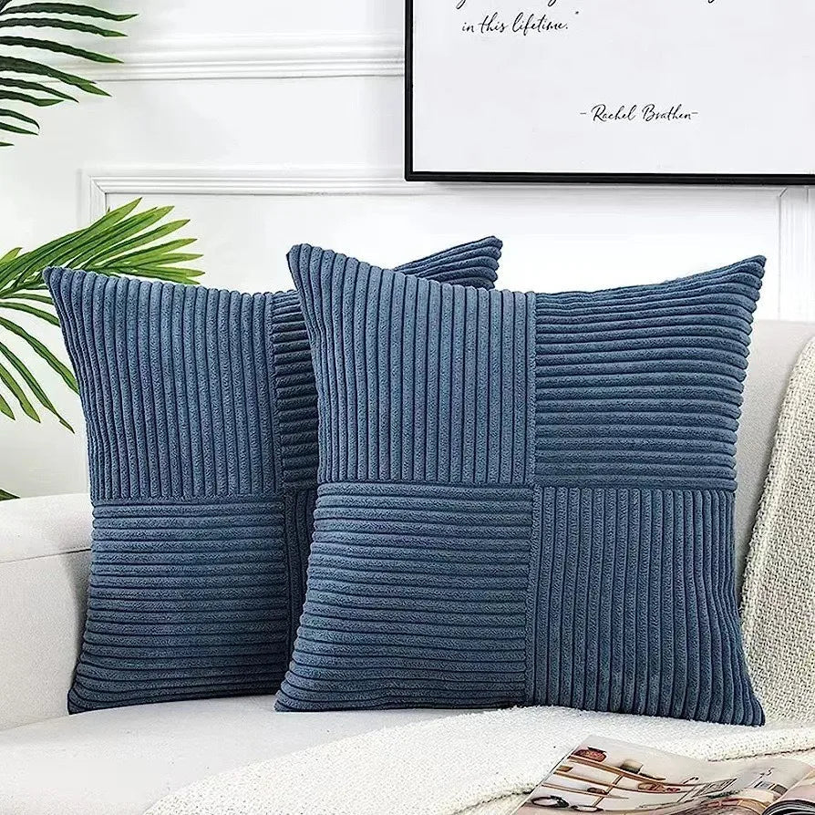 Housse De Coussin Velours Minimaliste Bleu - Maison Coussin