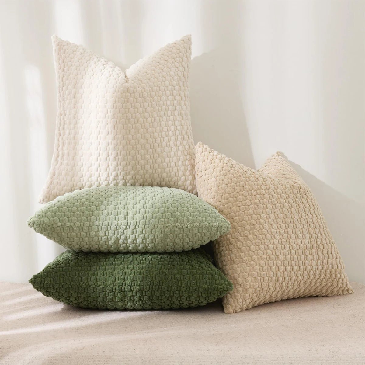 Housse De Coussin Velours Moderne Beige - Maison Coussin