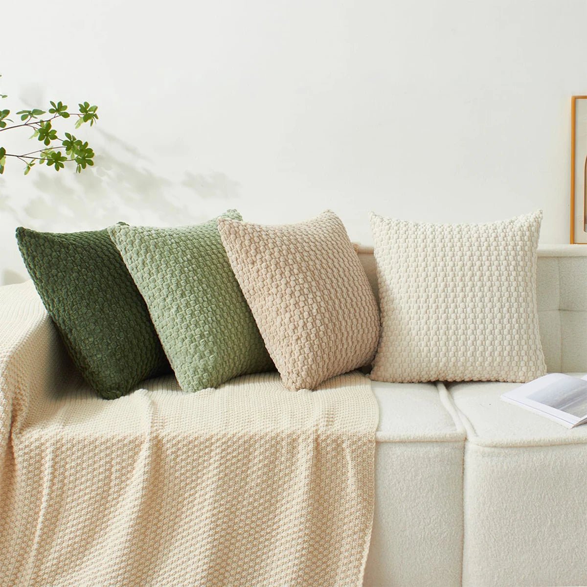 Housse De Coussin Velours Moderne Blanc - Maison Coussin